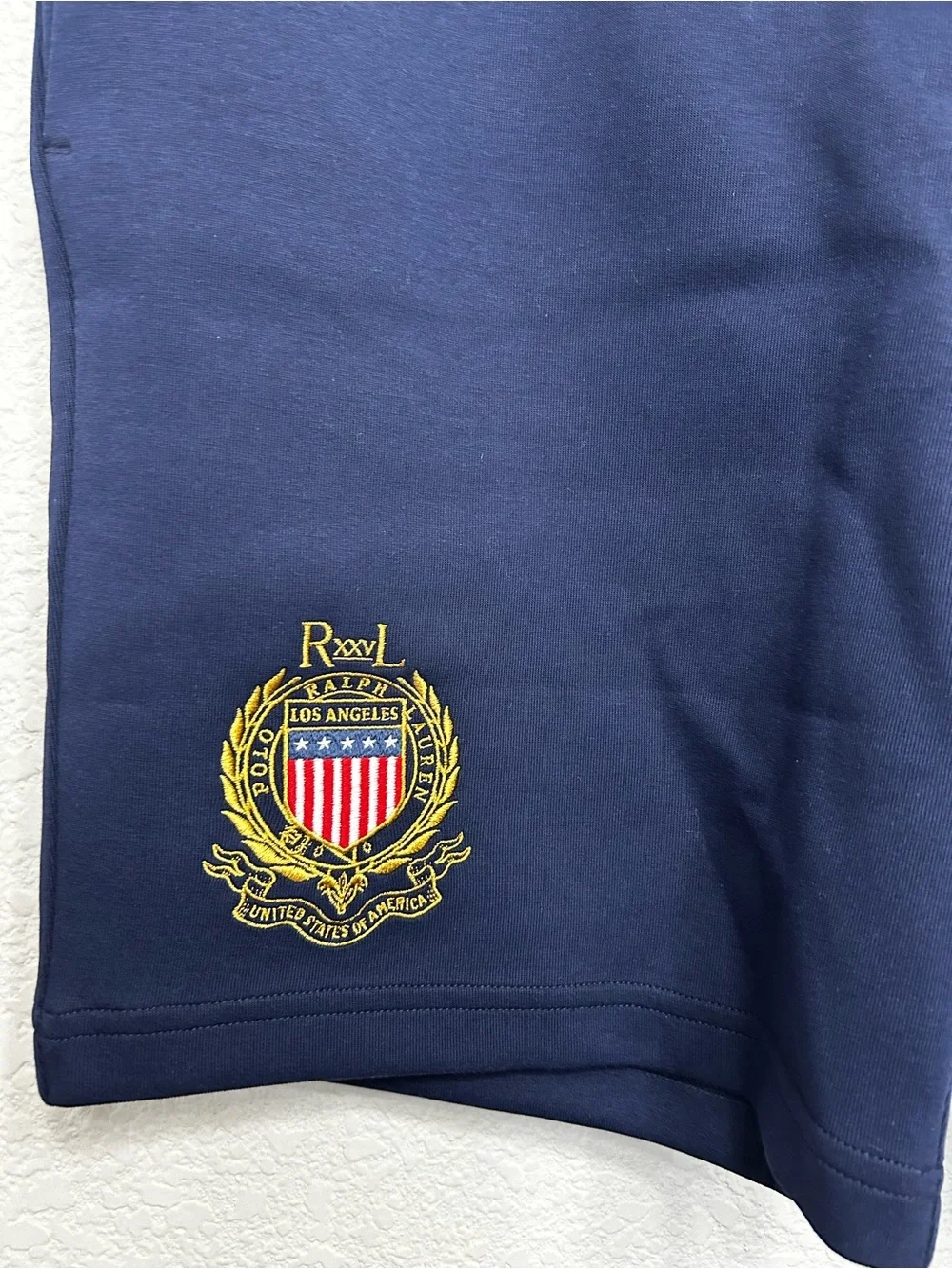 NWT Polo Ralph Lauren Los Angeles Double-Knit Shorts Navy Blue Crest Men's M